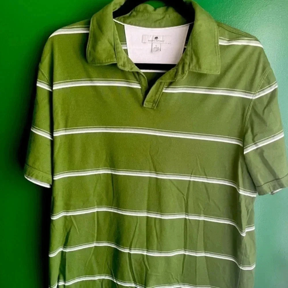 CLEARANCE Banana Republic L Large Polo‎ Shirt Short Sleeve Preppy Green Stripe